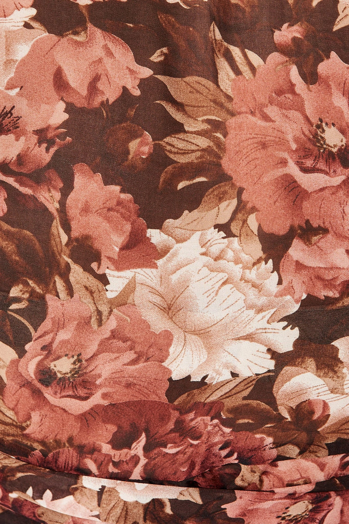 Brown with Blush Floral Chiffon
