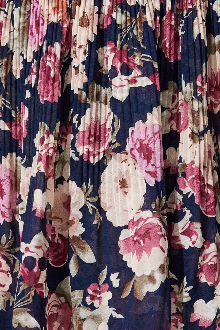 Navy Vintage Floral Chiffon
