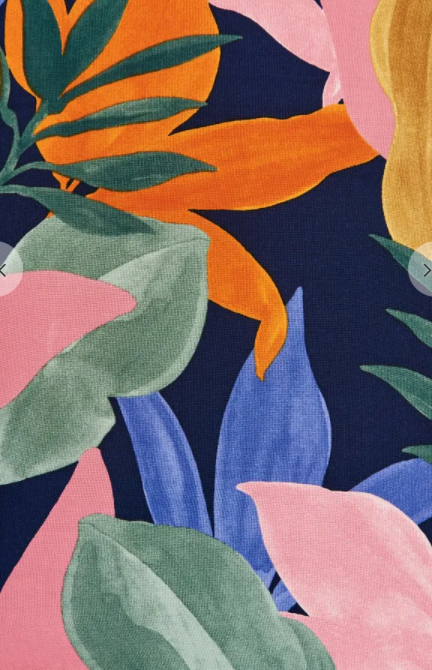 Navy Multi Leaf Print
