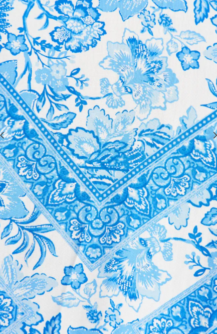 White With Blue Tile Print