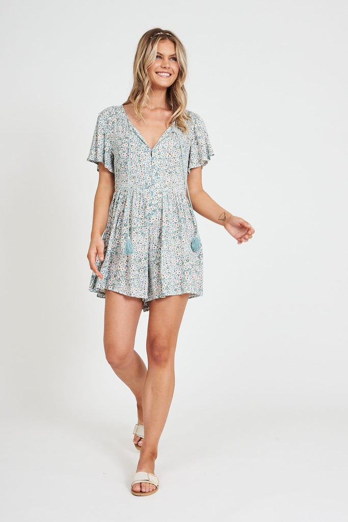 Anesty Playsuit in Sage with White Floral - St Frock (Dev)