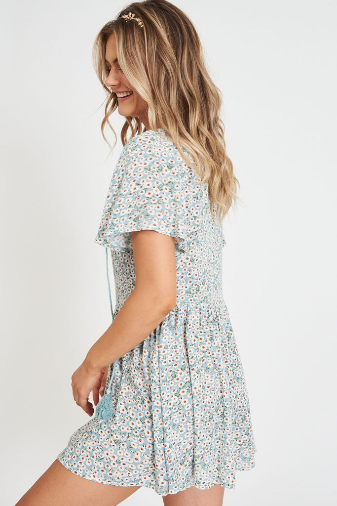 Anesty Playsuit in Sage with White Floral - St Frock (Dev)