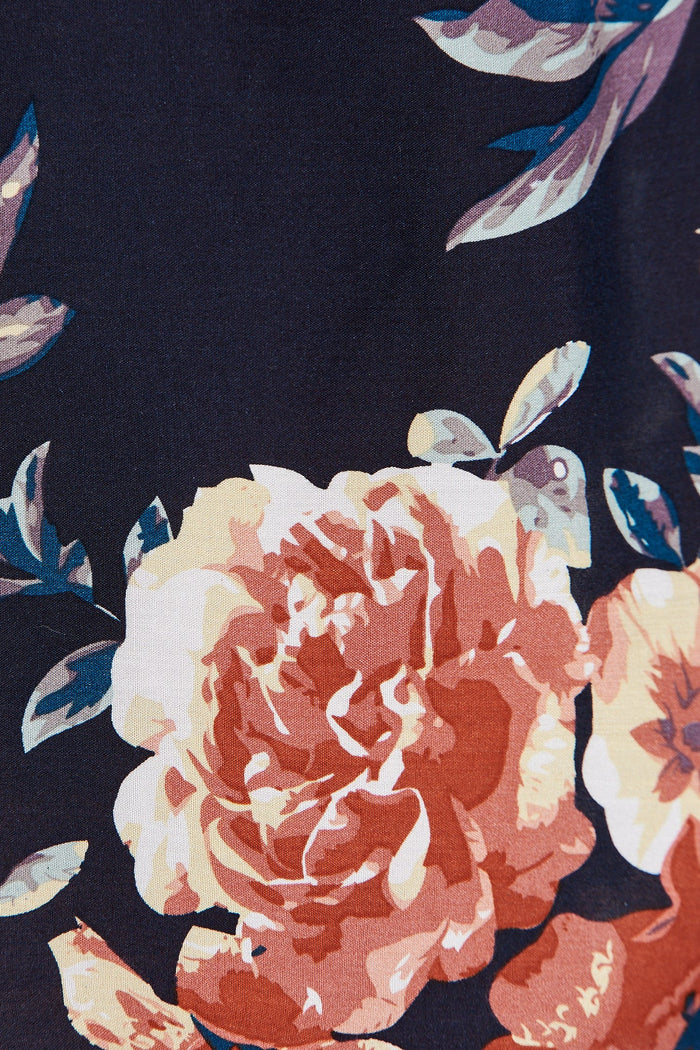 Now or Never Dress in Navy with Rust Floral - fabric
