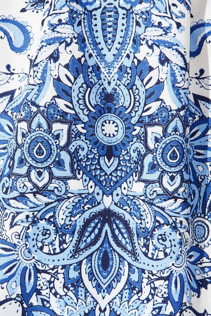 Amira Shirt Dress In White With Blue Print - St Frock (Dev)