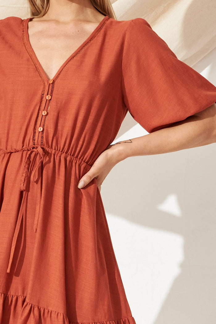 Alice Dress In Rust Linen Blend - St Frock (Dev)