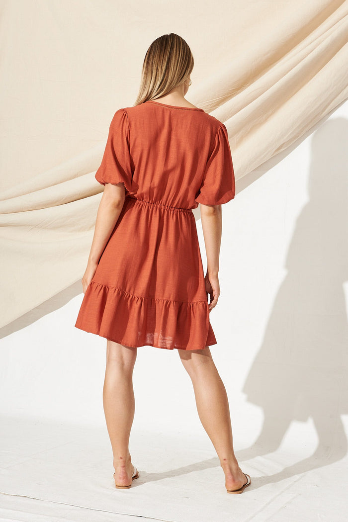 Alice Dress In Rust Linen Blend - St Frock (Dev)