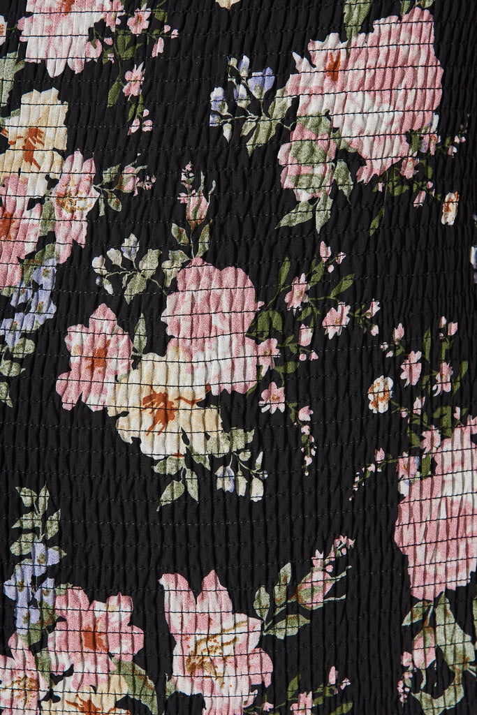 Aceline Midi Dress In Black Vintage Floral Chiffon - St Frock (Dev)