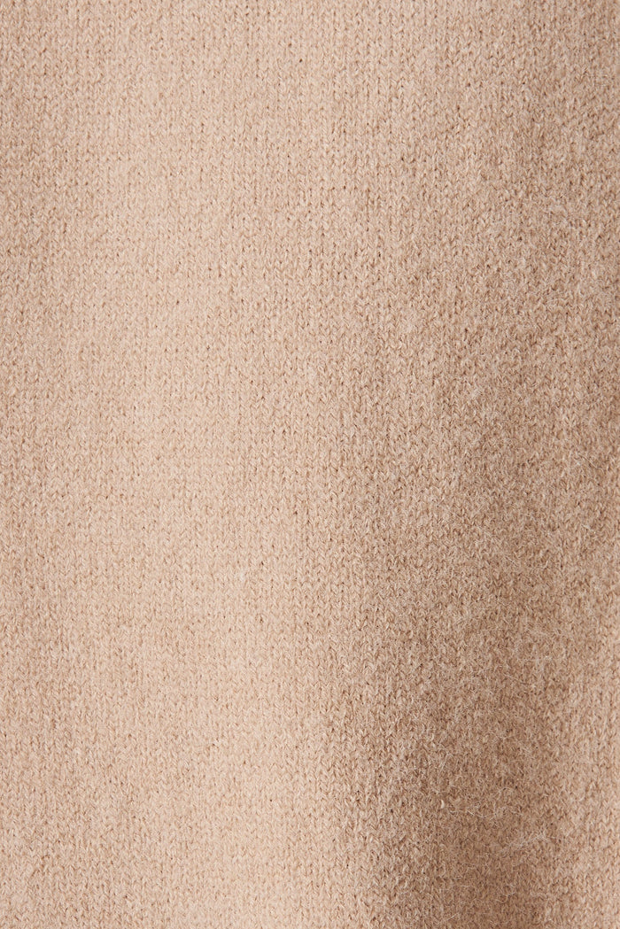 Luana Long Knit Cardigan In Camel Wool Blend - fabric