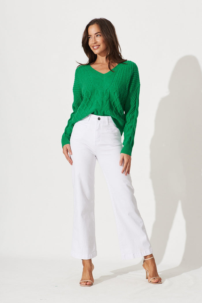 Perim Cable Knit In Green Wool Blend - full length