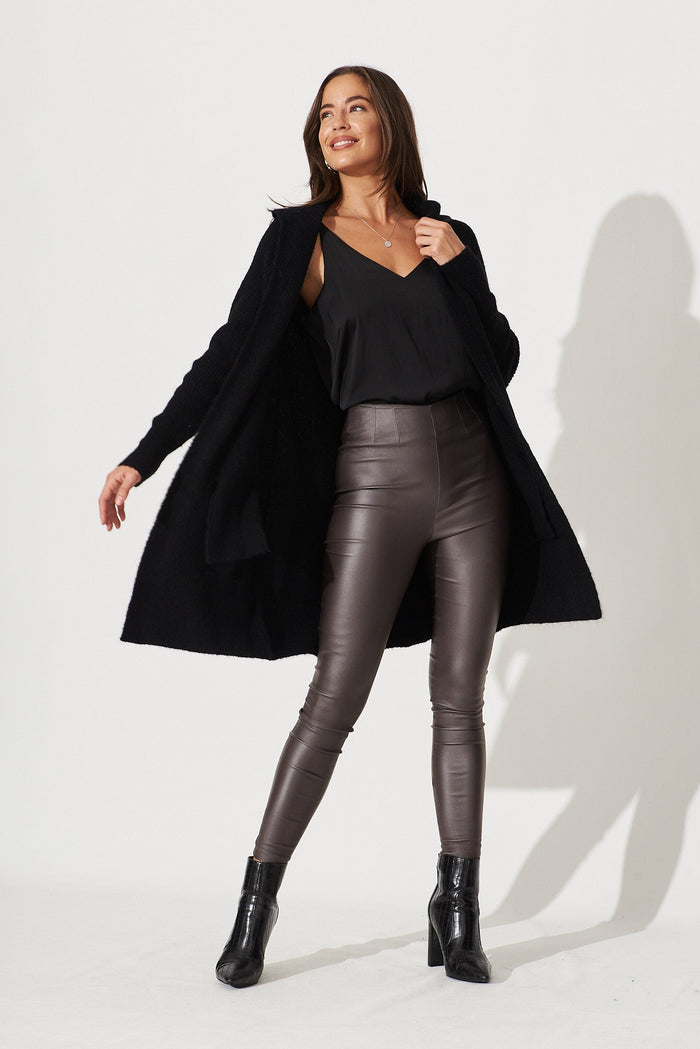 Minami Hood Cardigan In Black Wool Blend - full length