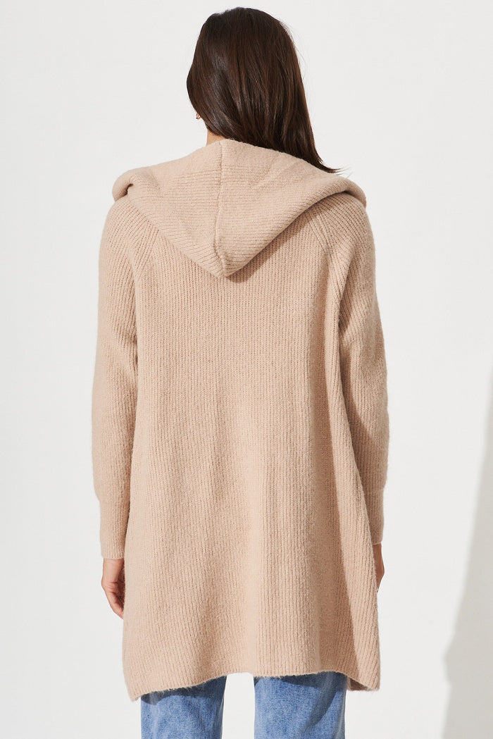 Minami Hood Cardigan In Camel Wool Blend - back