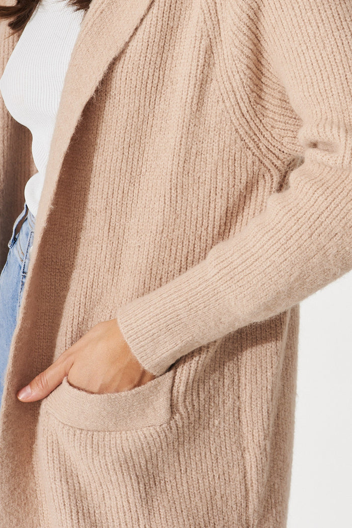 Minami Hood Cardigan In Camel Wool Blend - detail