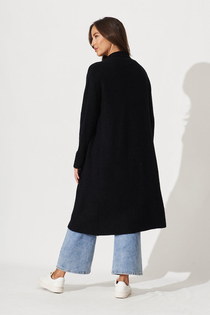 Tilos Knit Cardigan In Black Wool Blend - back