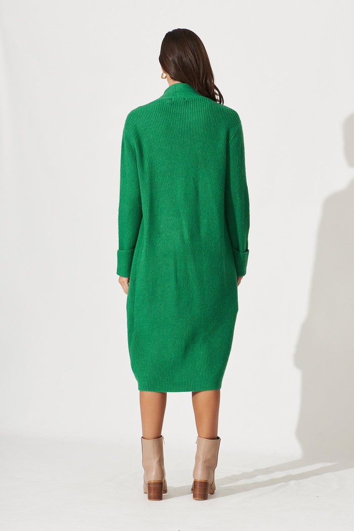 Tilos Knit Cardigan In Green Wool Blend - back