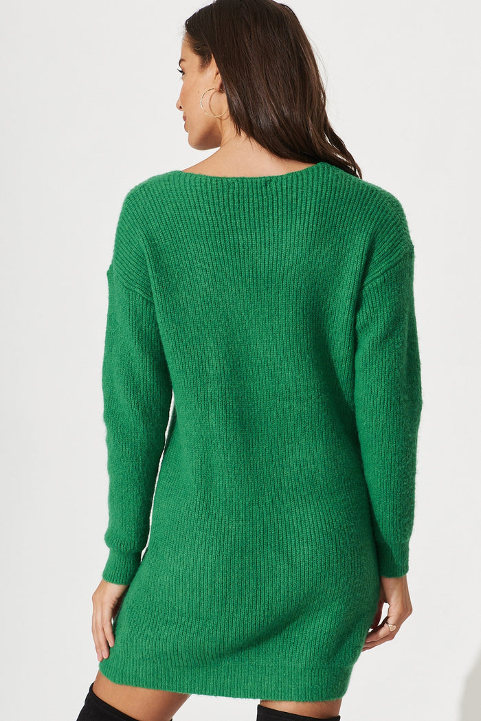 Pavenham Knit Dress In Green Wool Blend - back
