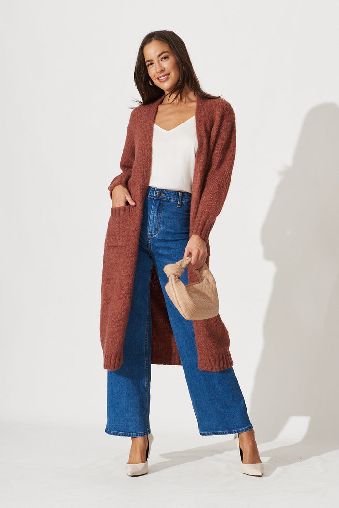Minna Knit Cardigan In Rust Wool Blend - full length