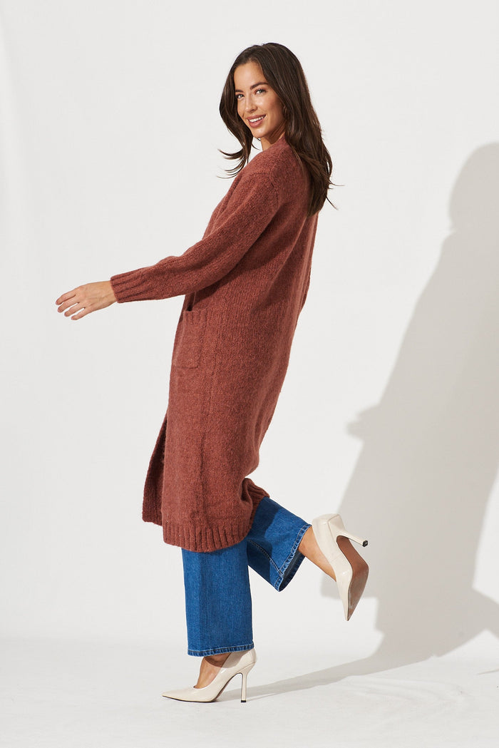 Minna Knit Cardigan In Rust Wool Blend - side