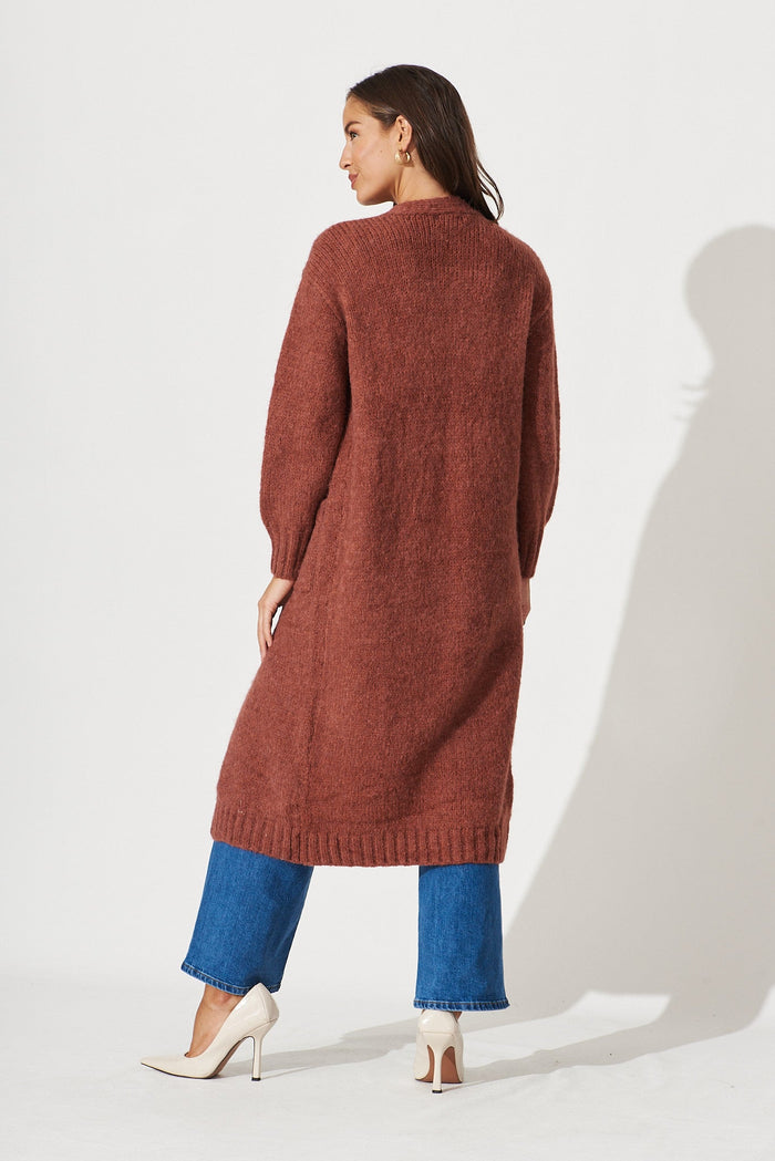 Minna Knit Cardigan In Rust Wool Blend - back
