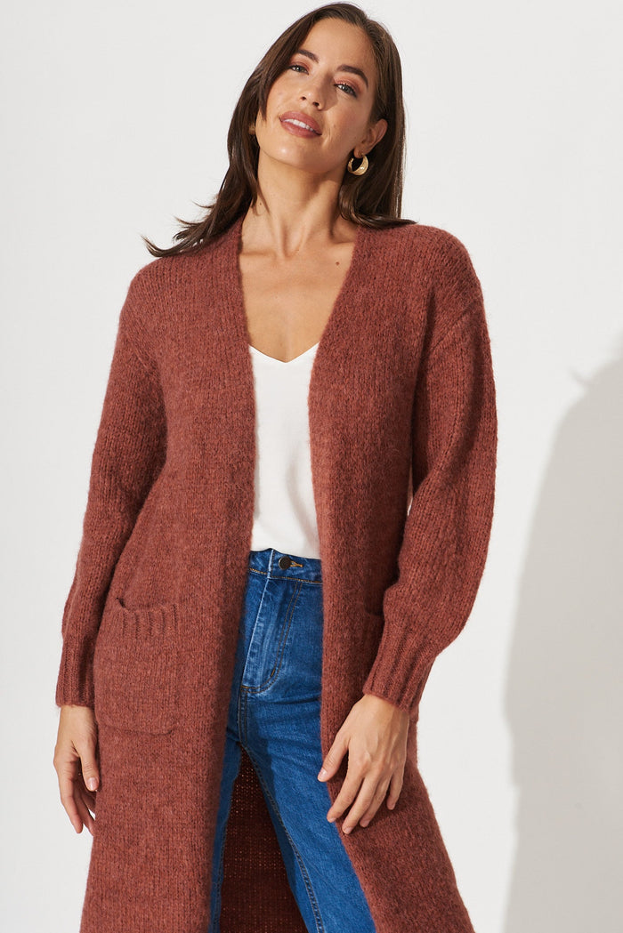Minna Knit Cardigan In Rust Wool Blend - front