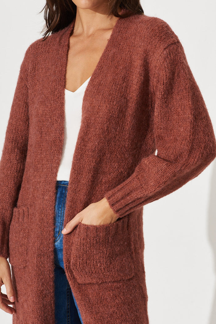 Minna Knit Cardigan In Rust Wool Blend - detail