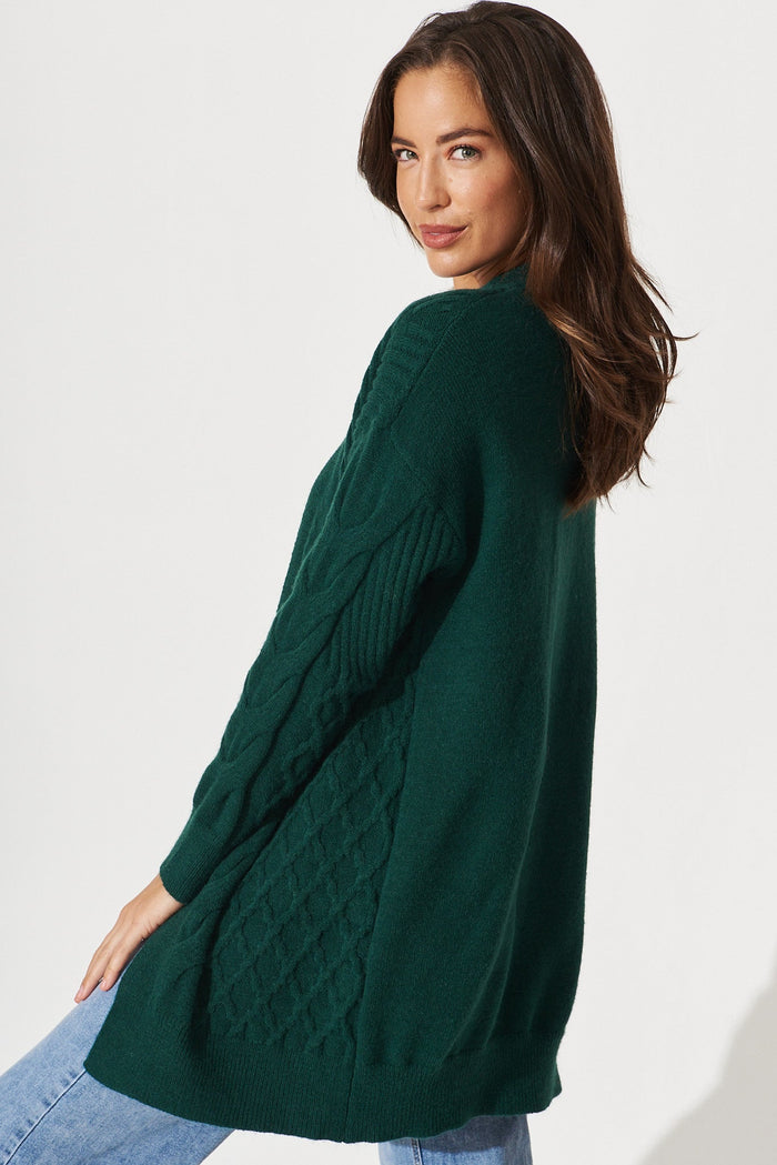 Moreton Knit Cardigan In Emerald Wool Blend - side