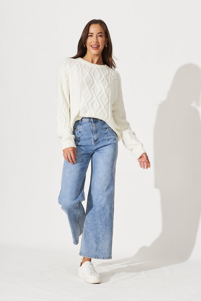 Ivana Cable Knit In Cream Wool Blend - full length