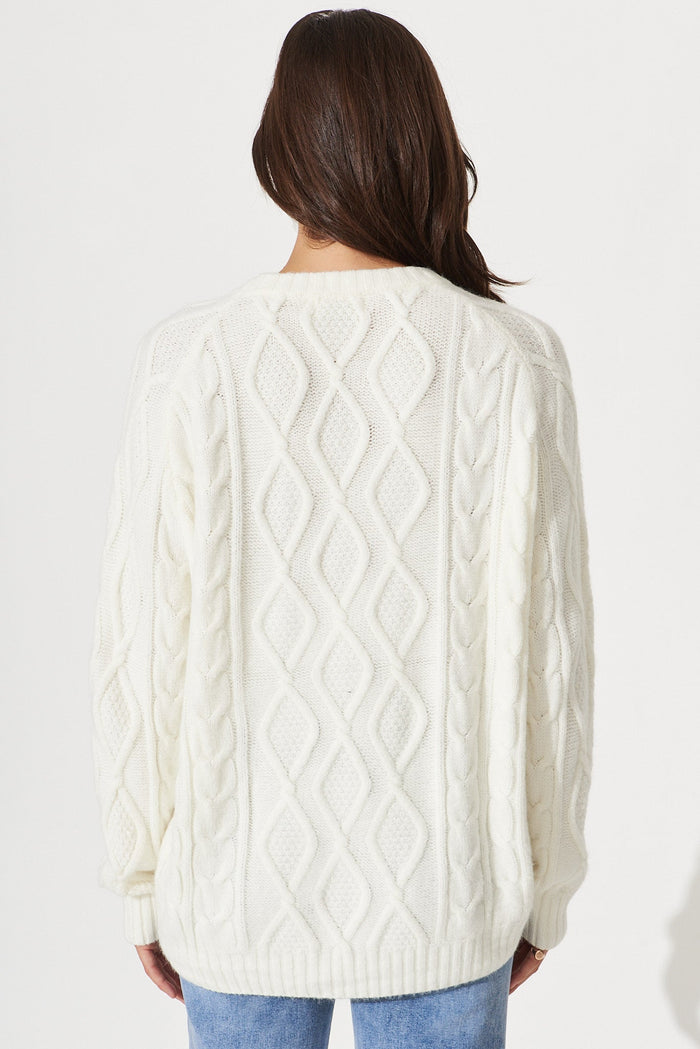 Ivana Cable Knit In Cream Wool Blend - back