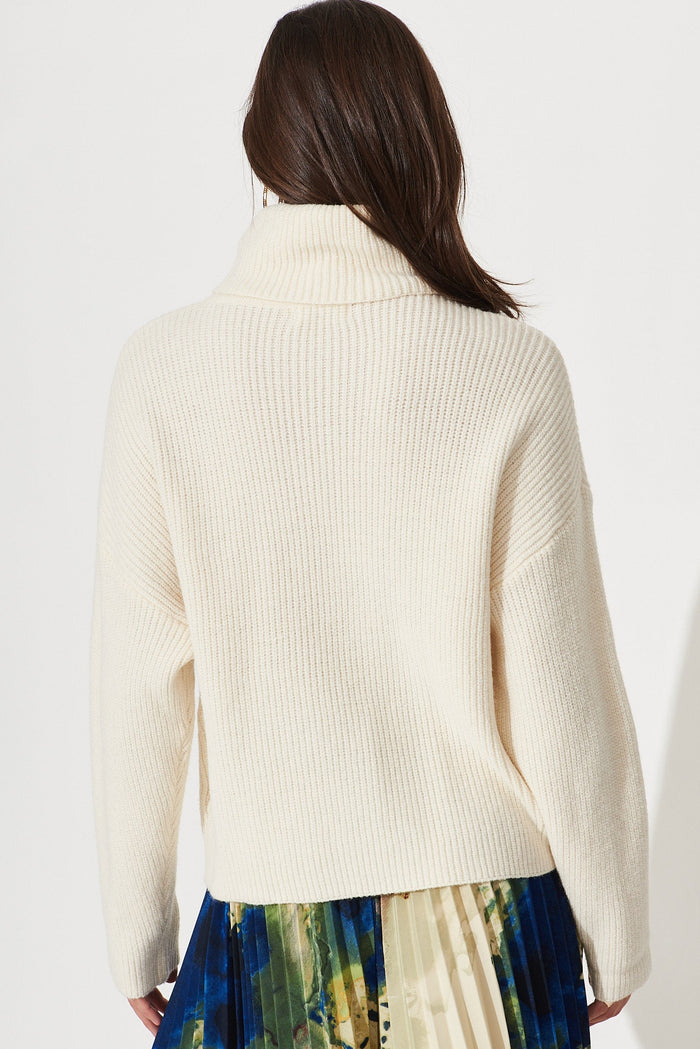 Anguilla Roll Neck Knit In Cream Wool Blend - back