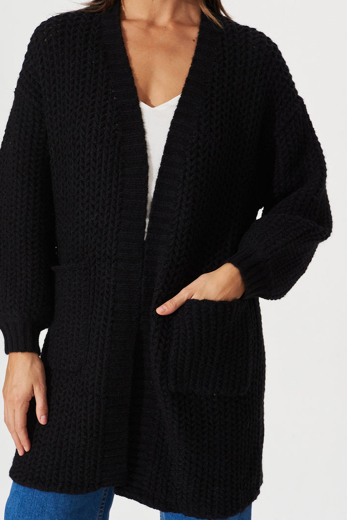 Ravensden Knit Cardigan In Black Wool Blend - detail