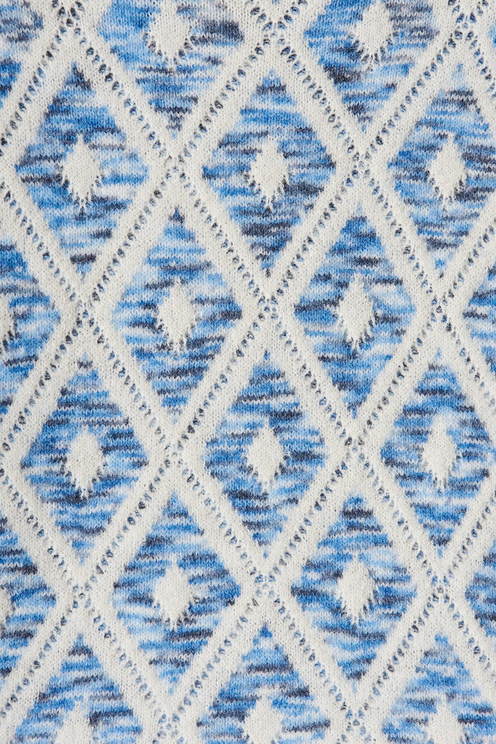Mihiro Knit In Beige With Blue Intarsia Wool Blend - fabric