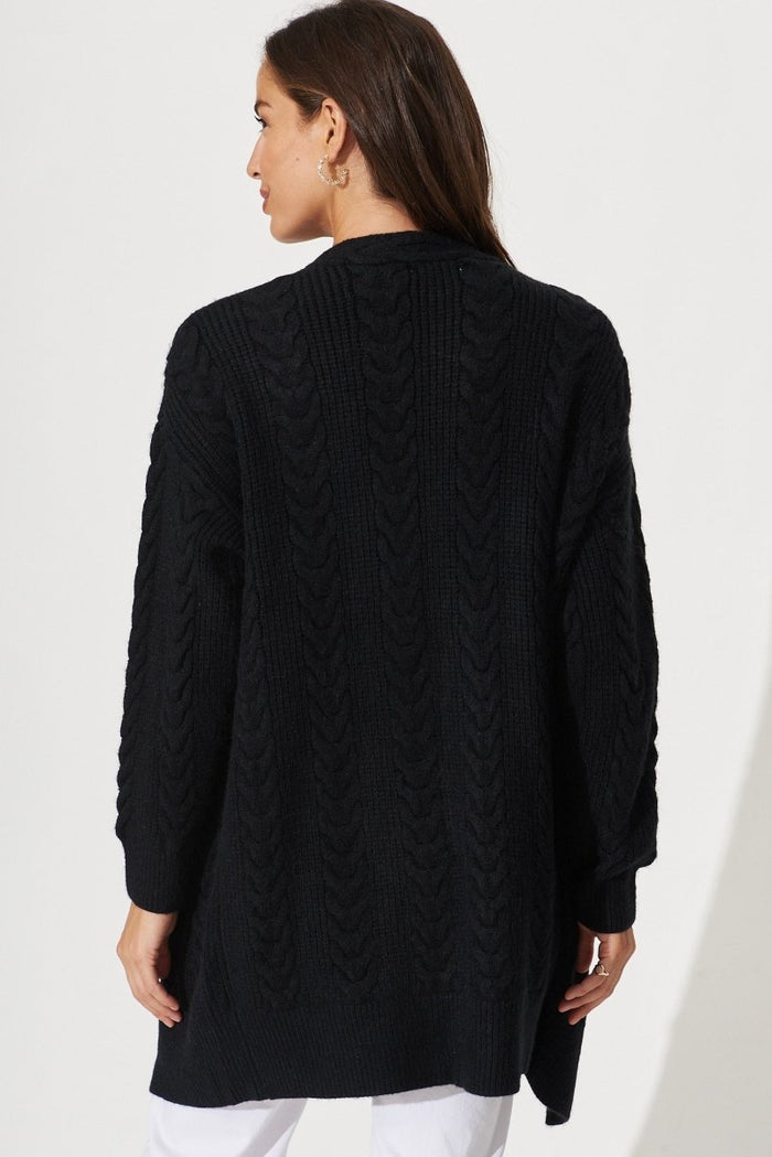 Cebu Knit Cardigan In Black Wool Blend - St Frock (Dev)