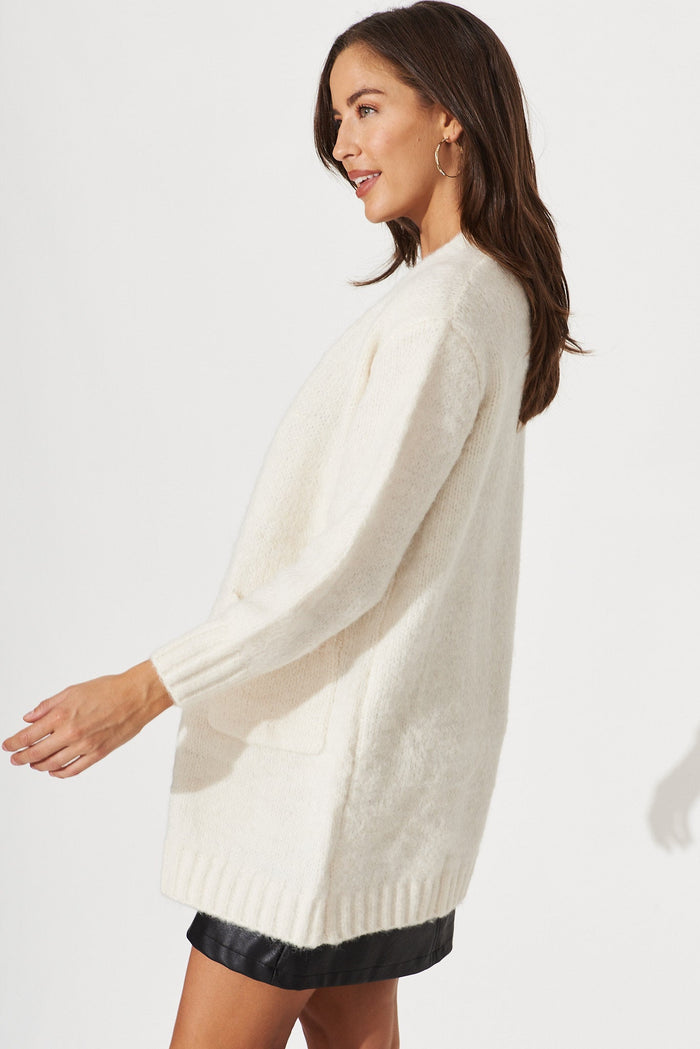 Hiroka Knit Cardigan In Cream Wool Blend - side