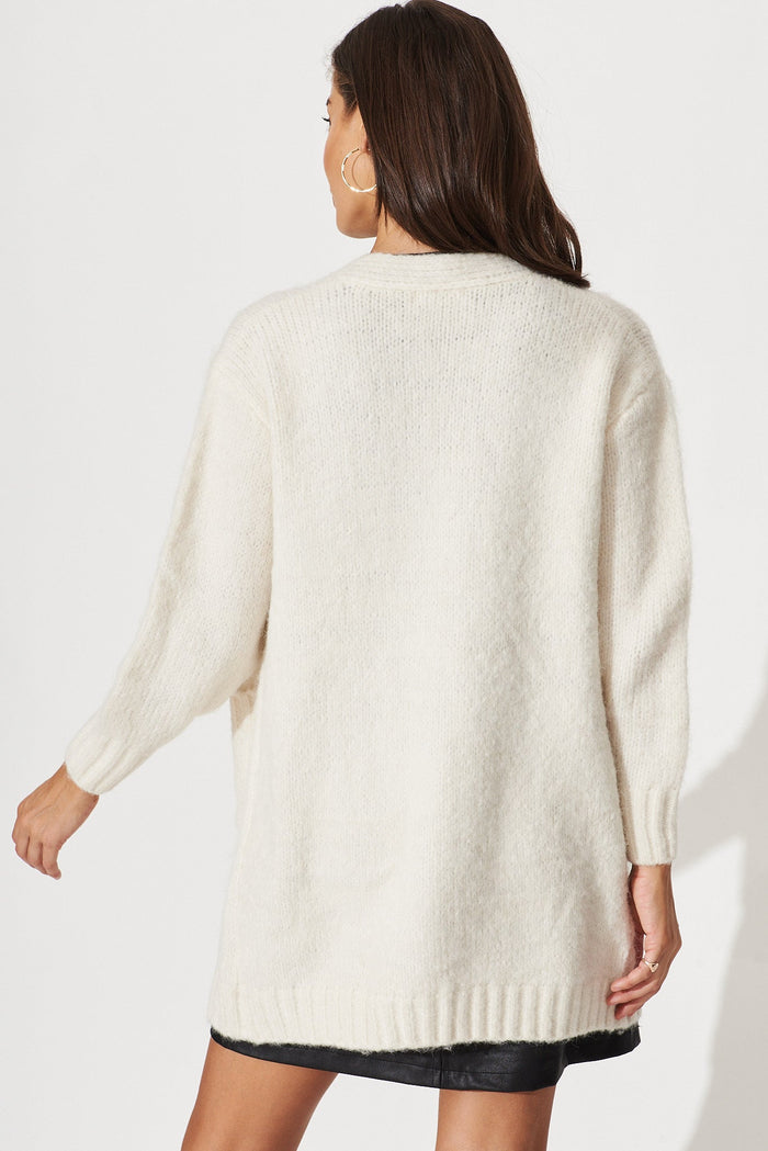 Hiroka Knit Cardigan In Cream Wool Blend - back