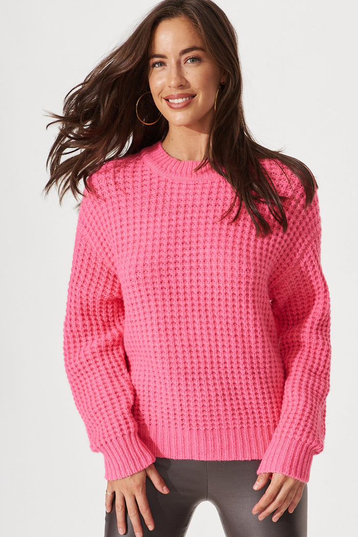 Sardinia Knit In Hot Pink Wool Blend - front