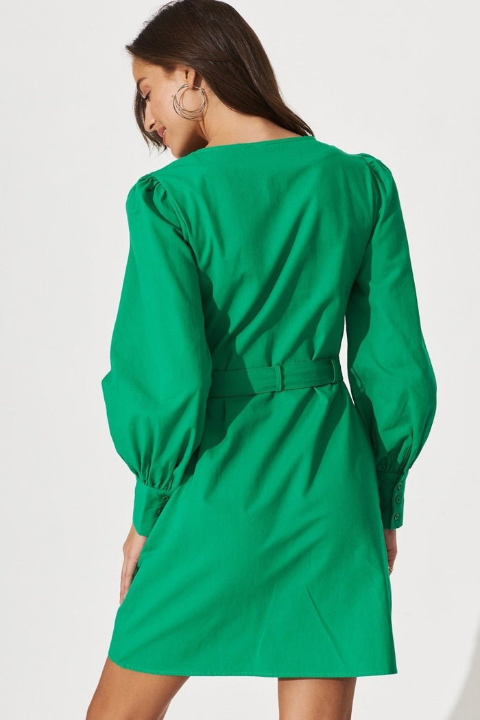 Cheviot Zip Dress In Green Cotton - St Frock (Dev)