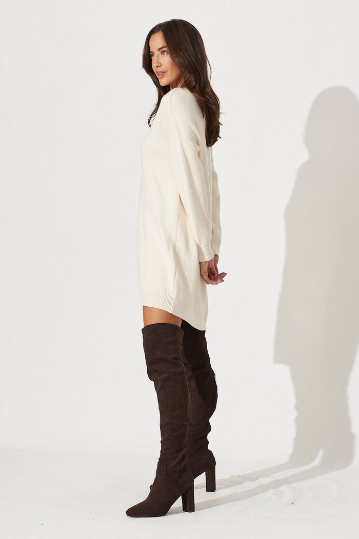 Malo Knit Tunic In Beige Wool Blend - side