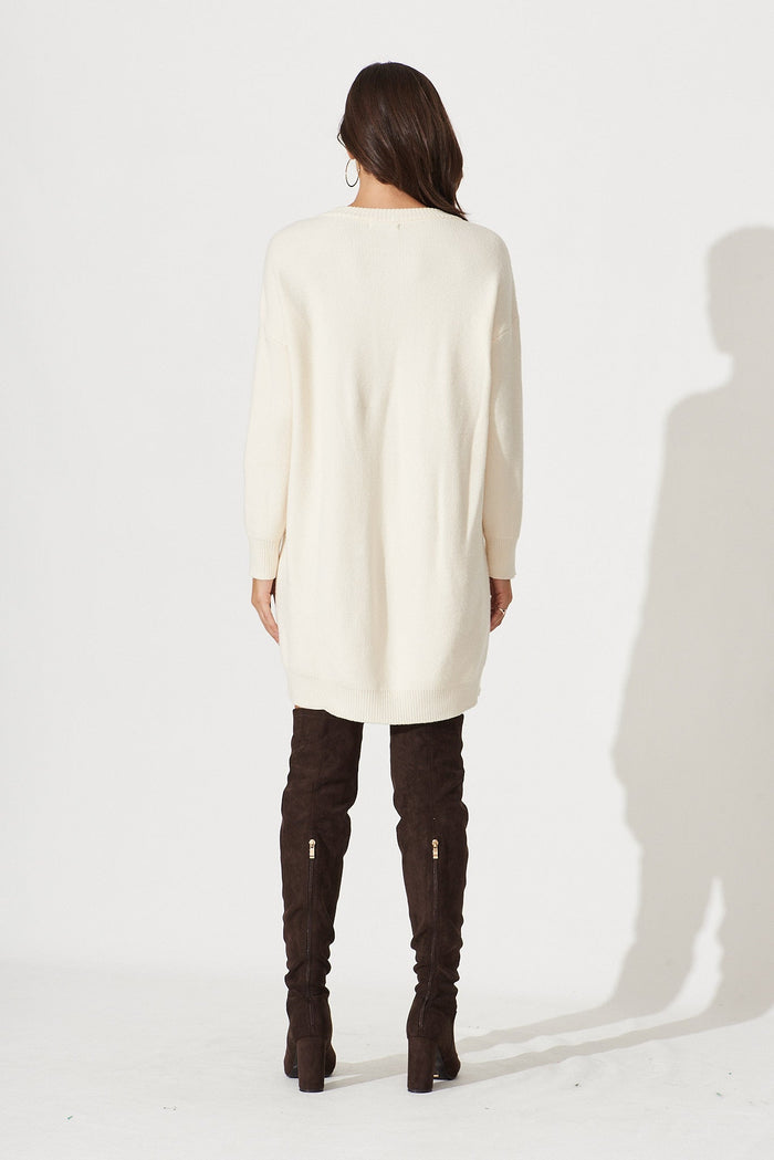 Malo Knit Tunic In Beige Wool Blend - back