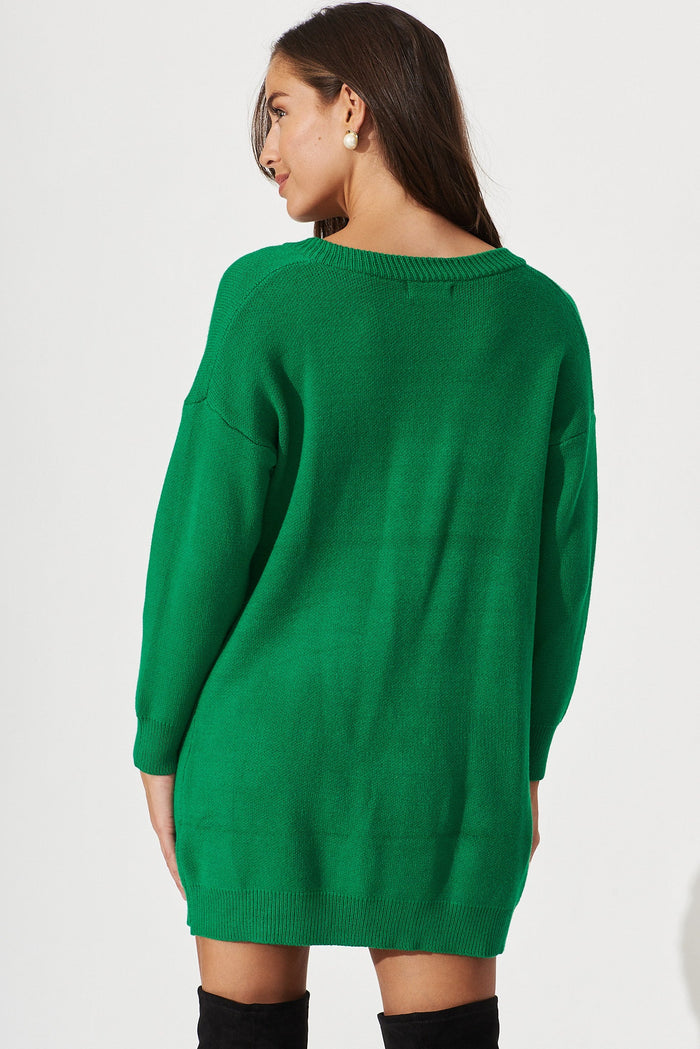 Malo Knit Tunic In Green Wool Blend - back