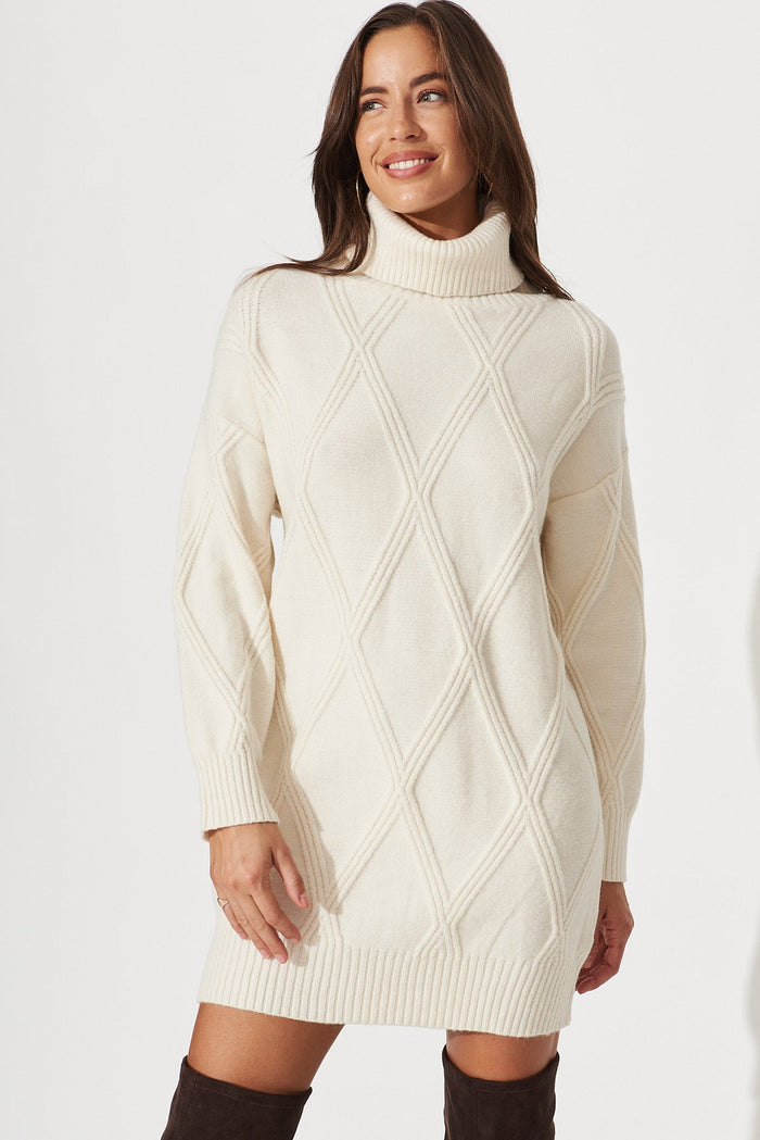 Millow Knit Dress In Beige Wool Blend - front