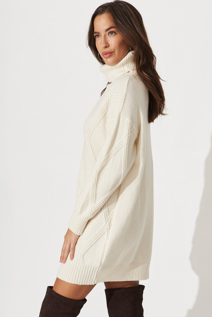 Millow Knit Dress In Beige Wool Blend - side