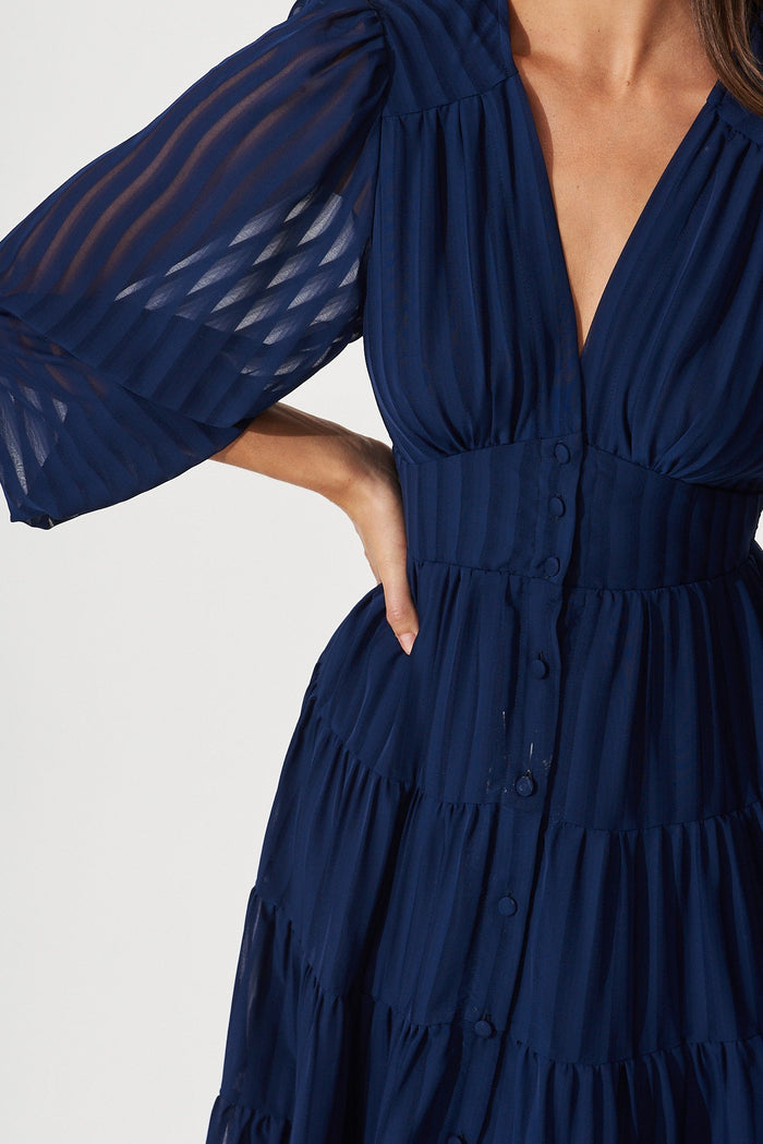 Modical Midi Dress In Navy Chiffon - detail