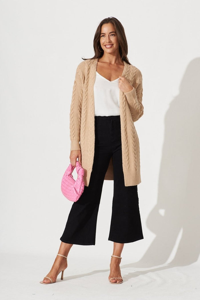 Cebu Knit Cardigan In Camel Wool Blend - St Frock (Dev)