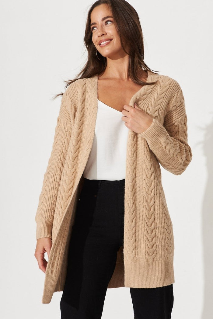 Cebu Knit Cardigan In Camel Wool Blend - St Frock (Dev)