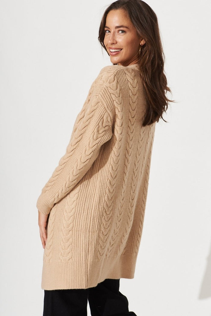Cebu Knit Cardigan In Camel Wool Blend - St Frock (Dev)