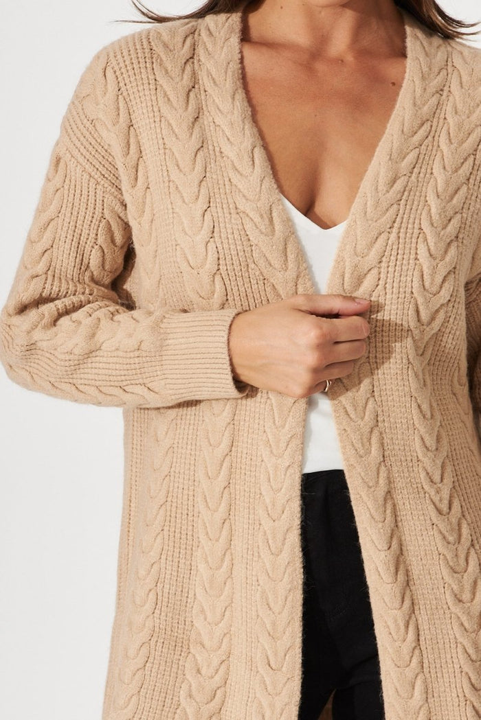 Cebu Knit Cardigan In Camel Wool Blend - St Frock (Dev)