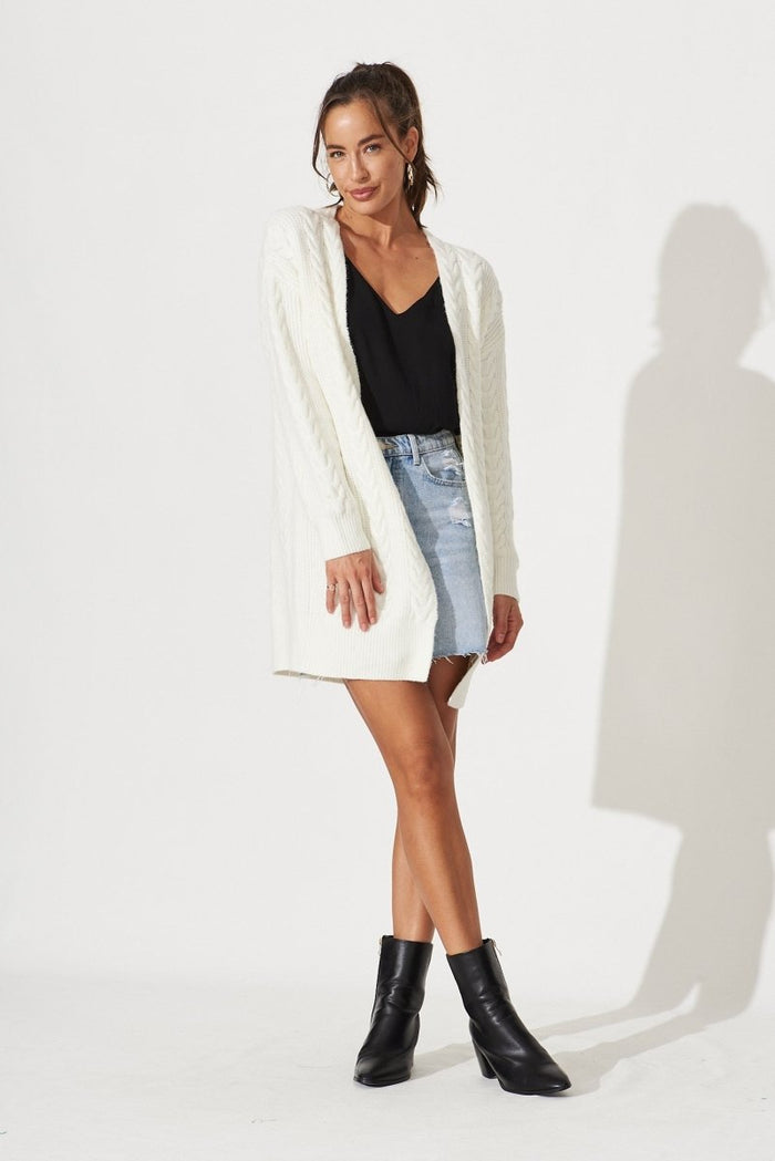 Cebu Knit Cardigan In Cream Wool Blend - St Frock (Dev)