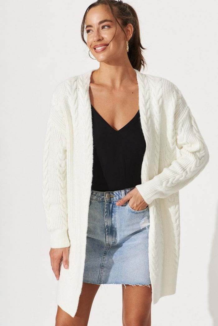 Cebu Knit Cardigan In Cream Wool Blend - St Frock (Dev)