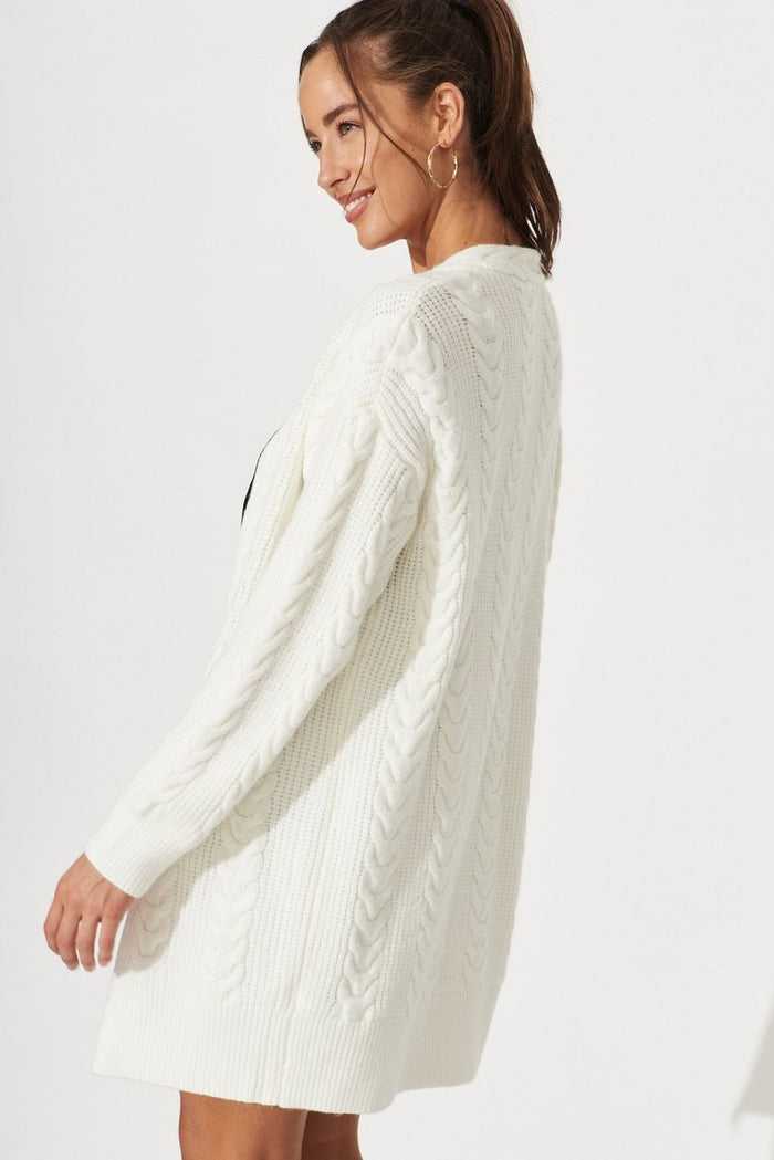 Cebu Knit Cardigan In Cream Wool Blend - St Frock (Dev)