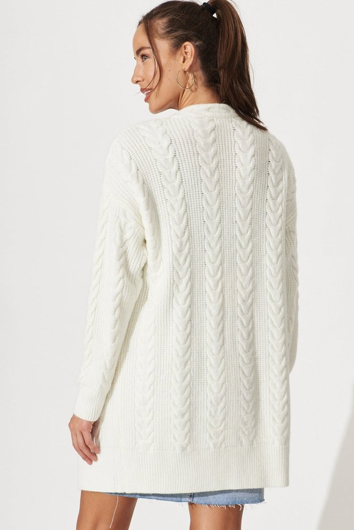 Cebu Knit Cardigan In Cream Wool Blend - St Frock (Dev)