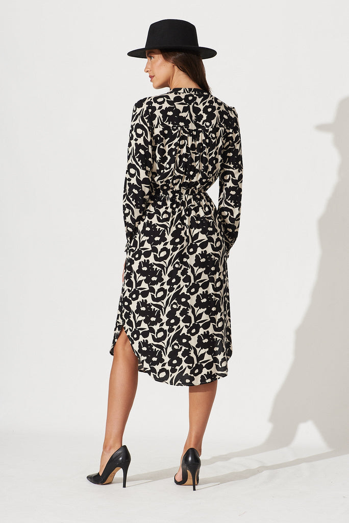 Rival Zip Dress In Black With Cream Floral - back